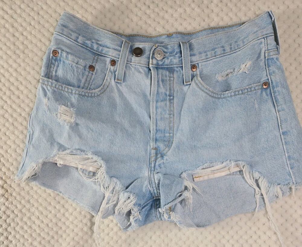 Levi's 501 Original Women's W27 Light Wash Distressed Cut Off Denim Jean Shorts